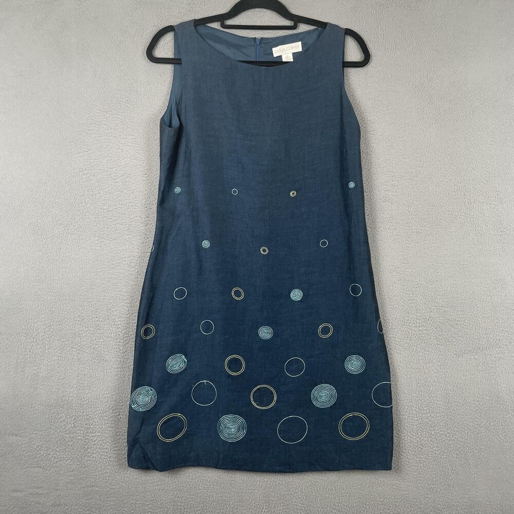 Casual Corner Dress Womens 12 Blue Sheath Knee Length Sleeveless Polka Dot